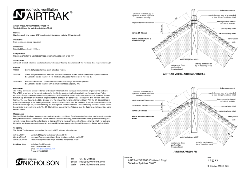 AIRTRAK VR250S 35-65 degs slate sarking