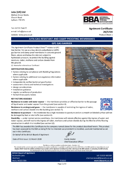 JUTA GP1 Gas Barrier
20/5728 - Product Sheet 1