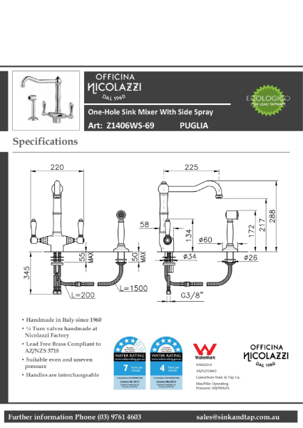 Z1406WS Puglia technical specification.