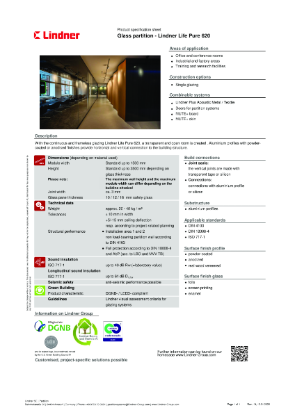 Lindner Life Pure 620 - Data sheet