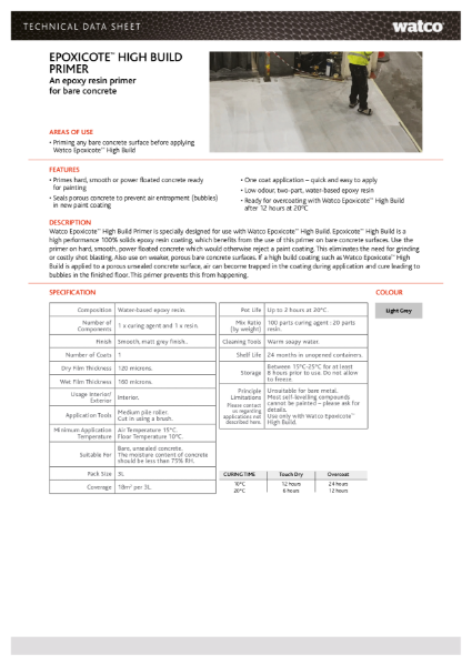 Data Sheet: Epoxicote High Build Primer