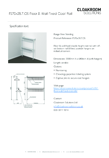 FS70x28-7-OS Floor Fixed Coat Rail Specification Text