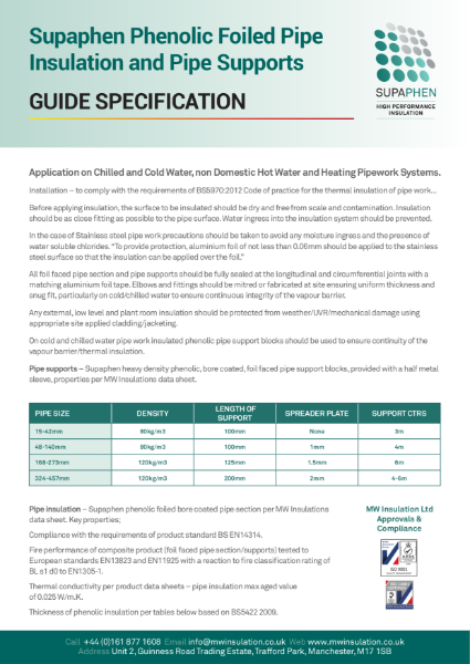 Supaphen Phenolic Foiled Pipe Insulation and Pipe Supports - Guide Specification