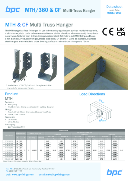 MTH-380-MTH-CF380-Multi-Truss-Hanger  Data Sheet