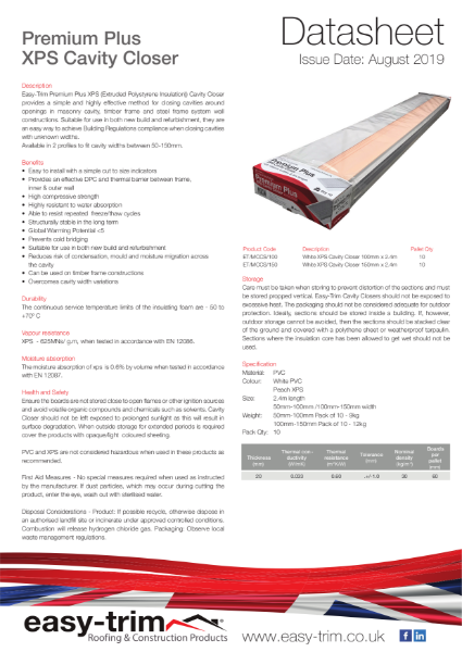 Cavity Closer XPS Datasheet