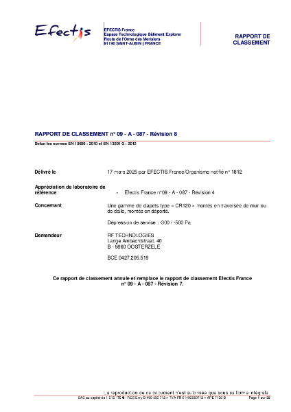 Classification report acc. to EN 13501-3