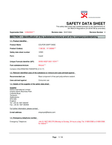 Colpor 200PF Base Safety Datasheet