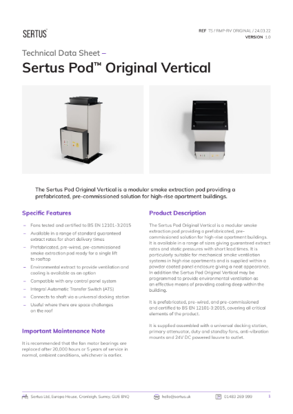 Sertus Pod Original Vertical Technical Data Sheet