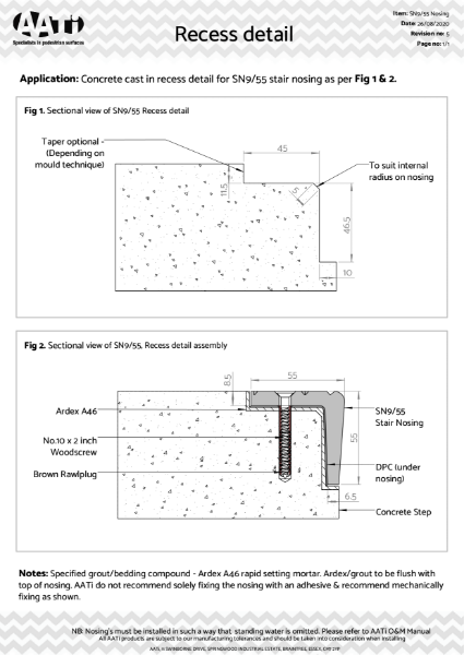 SN9-55 concrete recess / rebate detail for concrete