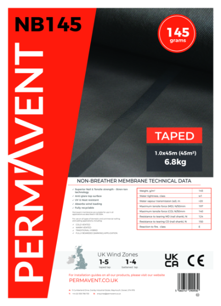 NB 145 impermeable (high resistance) roofing underlay taped