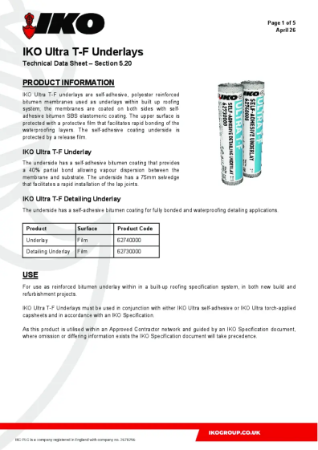 Technical Data Sheet (TDS) - IKO ULTRA T-F Underlays