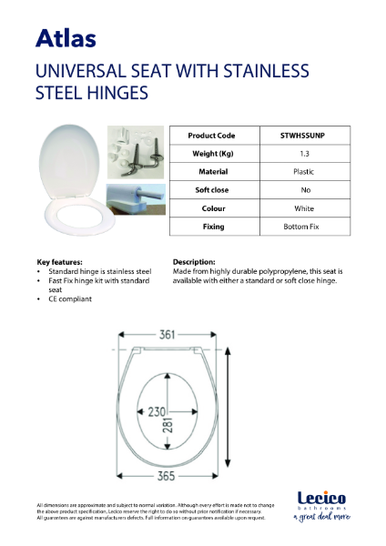 Universal Seat with Stainless Steel Hinges