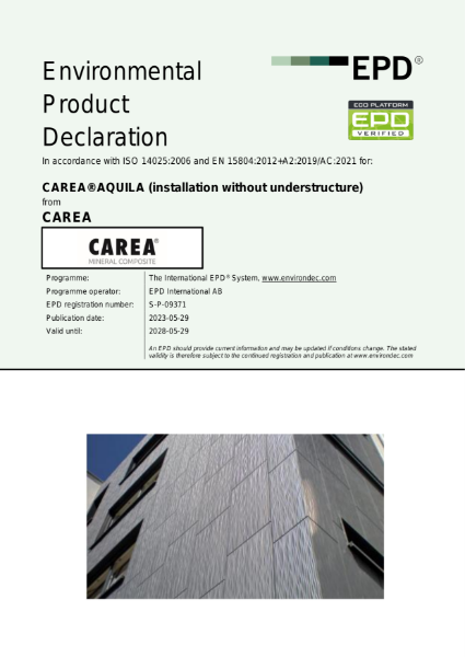 EPD for CAREA Aquila facade panel