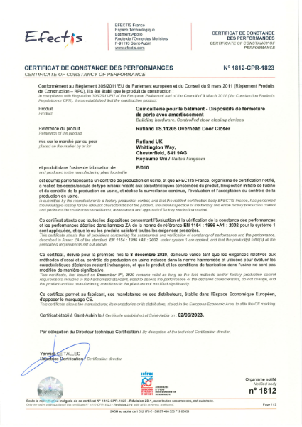 TS.11205 - BS EN 1154 - CE - Certificate of Constancy of Performance - Efectis