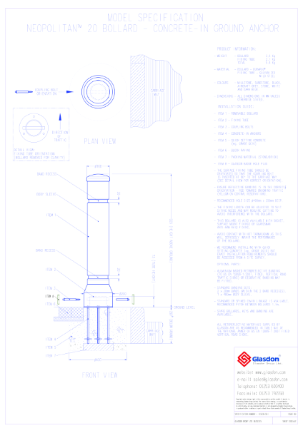 Neopolitan™ Guardsman 20 Bollard - Durapol® Model - Concrete-In Ground Anchor