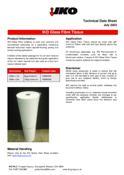 Technical Data Sheet (TDS) - IKO Glass Fibre Tissue