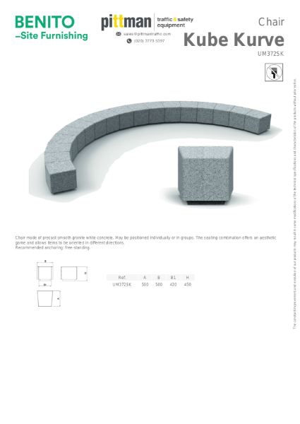 Benito Kube Kurve Concrete Bench Data Sheet