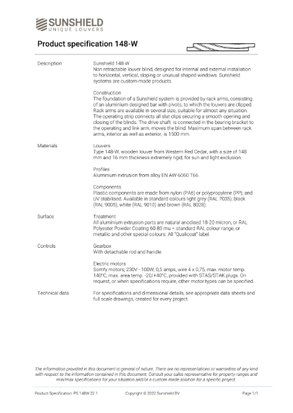 Product specification 148-W