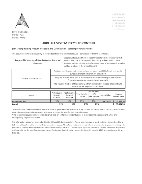 Arktura Recycled Content Draft