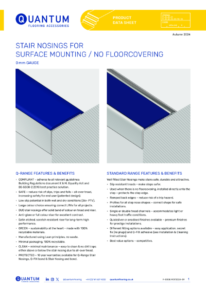 Stair Nosings for No Floor Covering or Surface Mounted Product Datasheet