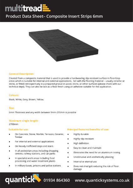 6mm Thick Composite Anti Slip Stair Insert Product Data Sheet