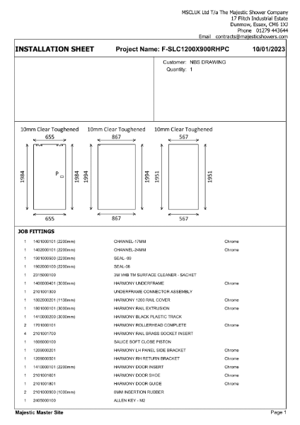 Installation Sheet - Harmony Corner 1200mm x 900mm - Right Hand