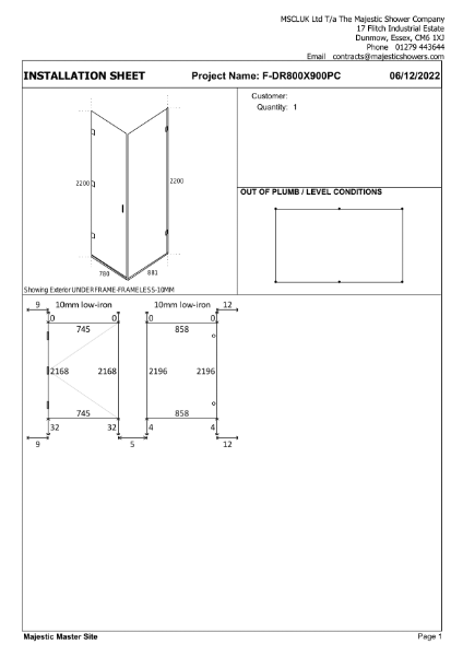 Installation Sheet - Cadiz 800mm x 900mm