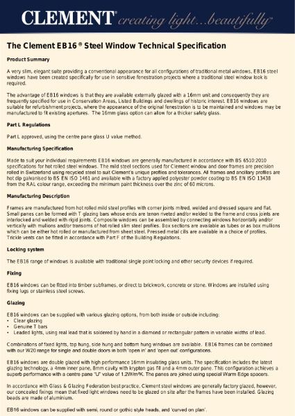 Clement EB16 technical specification