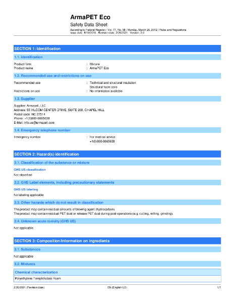 ArmaPET Eco - Safety Datasheet
