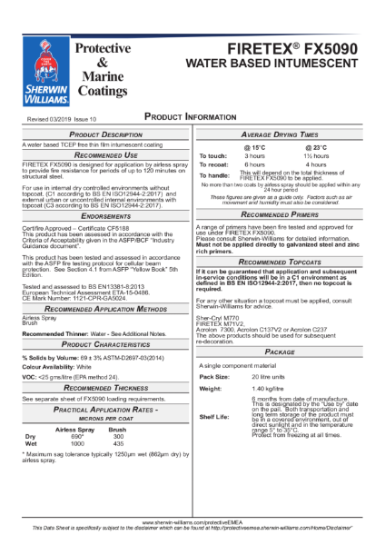 Steel Protection FIRETEX® FX5090 Product Data Sheet