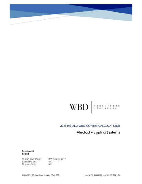 Alucald Copings System: Structural Engineers Calculations