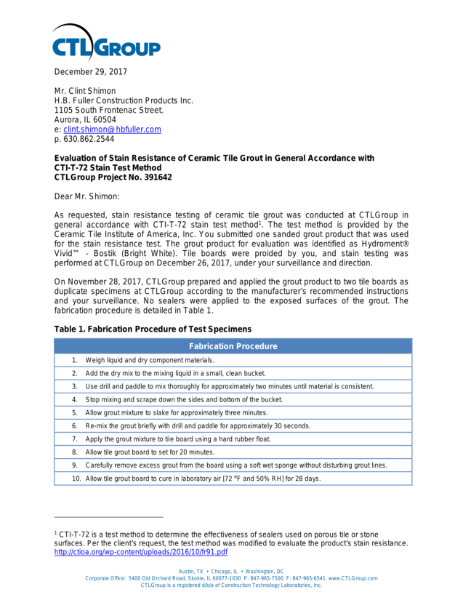 Power Grout Stain Resistance Report