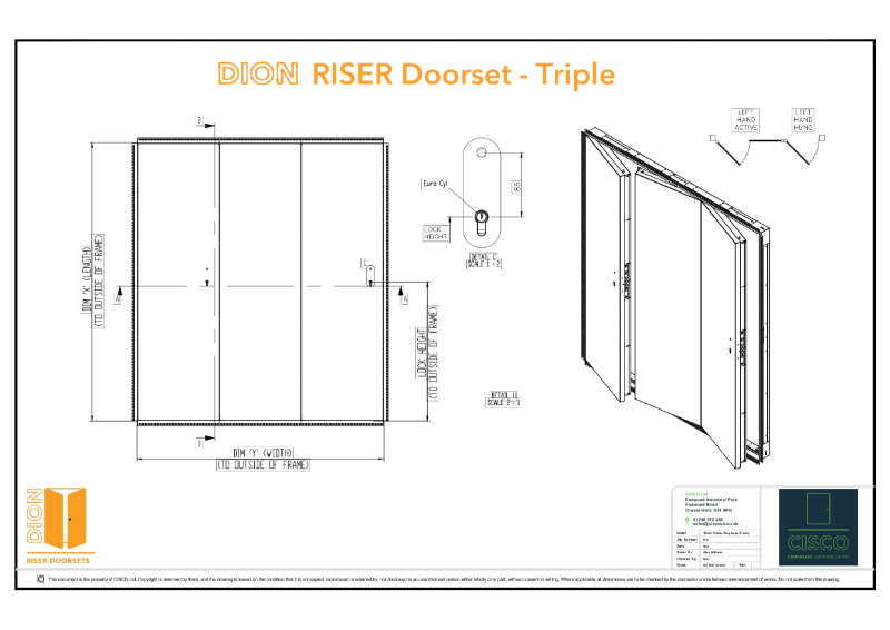 CISCO DION Concealed Riser Doorset - 35mm Plaster Stop Bead (Triple)