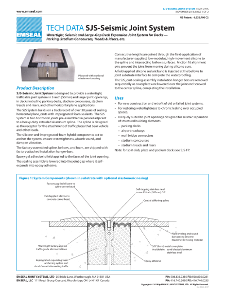 Emseal SJS System technical Data Sheet