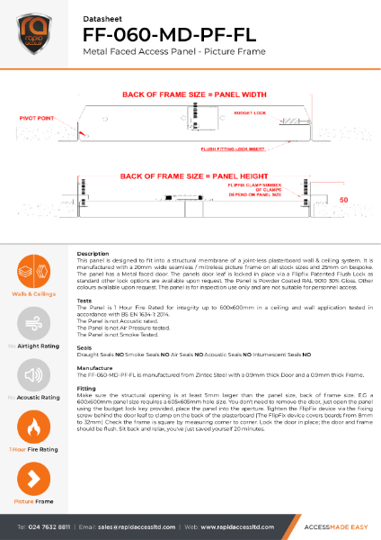 Datasheet - Flipfix One Hour Fire Rated Picture Frame