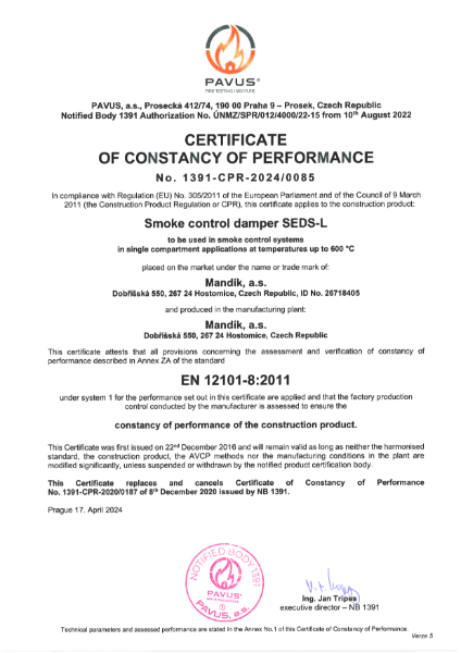 Certificate of constancy of performance