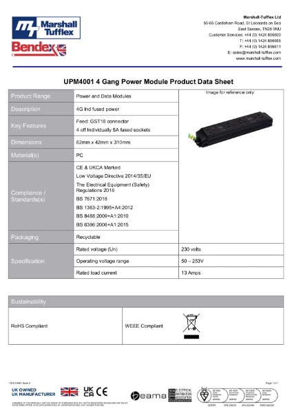 UPM4001 4 Gang Power Module Product Data Sheet