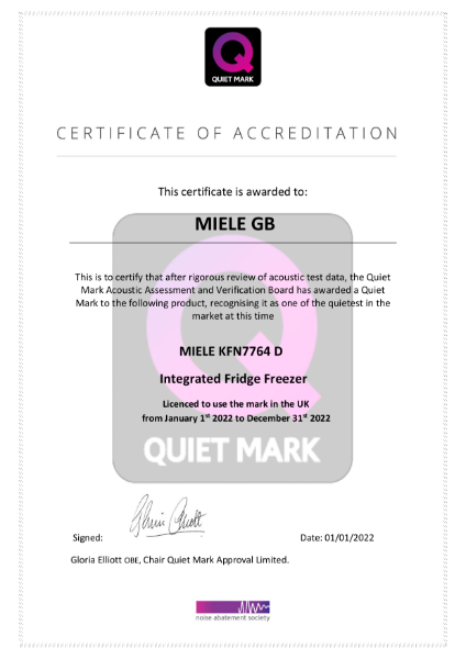 Quiet Mark Miele KFN 7764 D Integrated Fridge Freezer