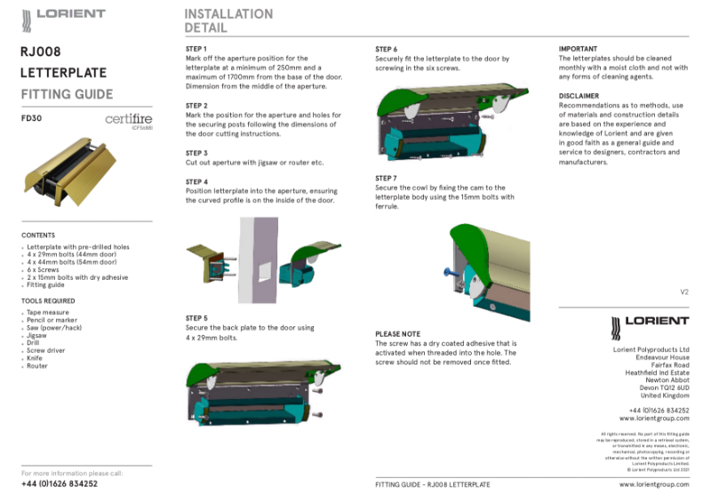 RJ008 letterplate FD30 fitting instructions