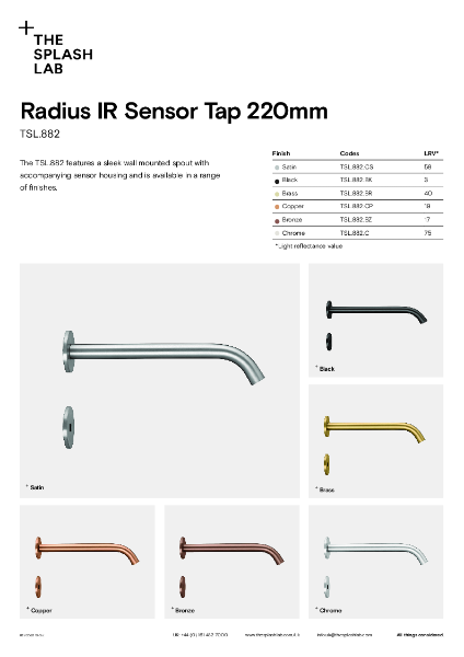 Radius IR Sensor Tap 220mm Datasheet
