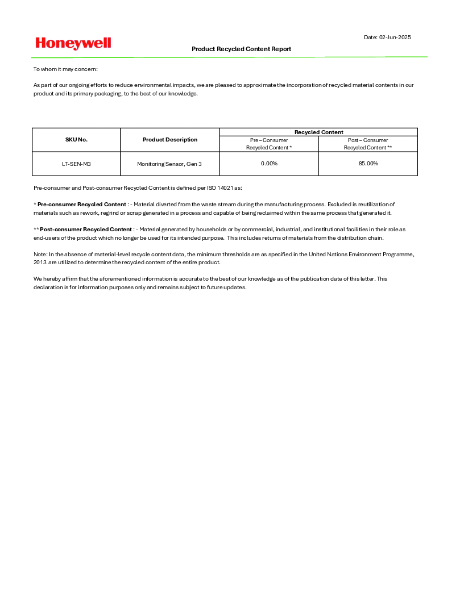 LT-SEN-M3 Recycled Content Declaration