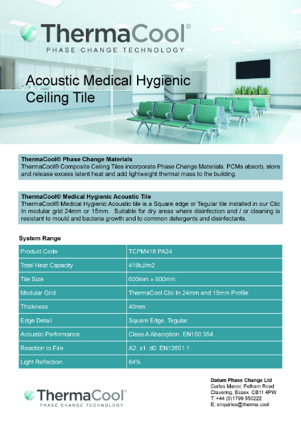 ThermaCool Acoustic Medical Hygiene DataSheet TCPM418 PA24