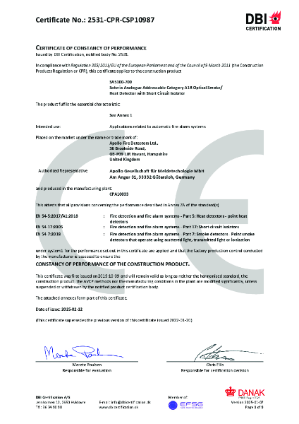 Certificate of constancy of performance