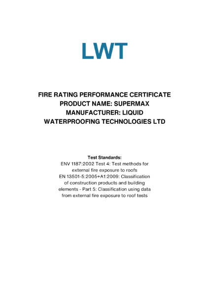 Fire Rating Performance Certificate - SUPERMAX