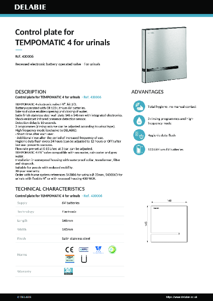 TEMPOMATIC 4 for Urinals 430006 data sheet