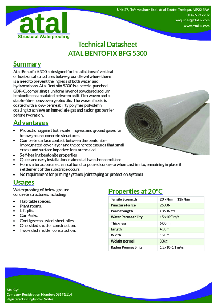 Atal Bentofix BFG 5300 Datasheet