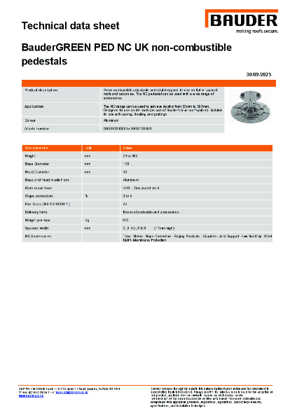 BauderGREEN PED NC UK Technical Data Sheet