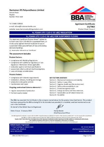 H2Foam Lite E Suspended Floors - BBA Certificate