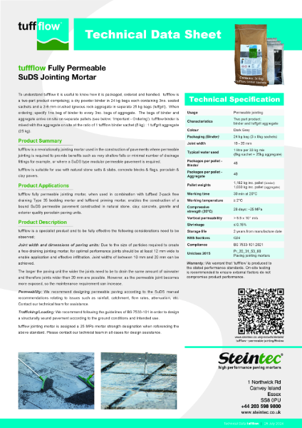 Technical Data - tuffflow Fully Permeable SuDS Jointing Mortar