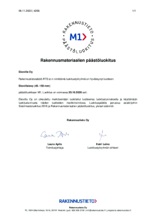 Ekovillalevy Päästöluokitus M1